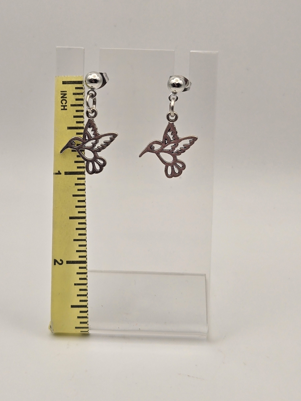 Sterling Silver Hummingbird Drop Earrings - Silver